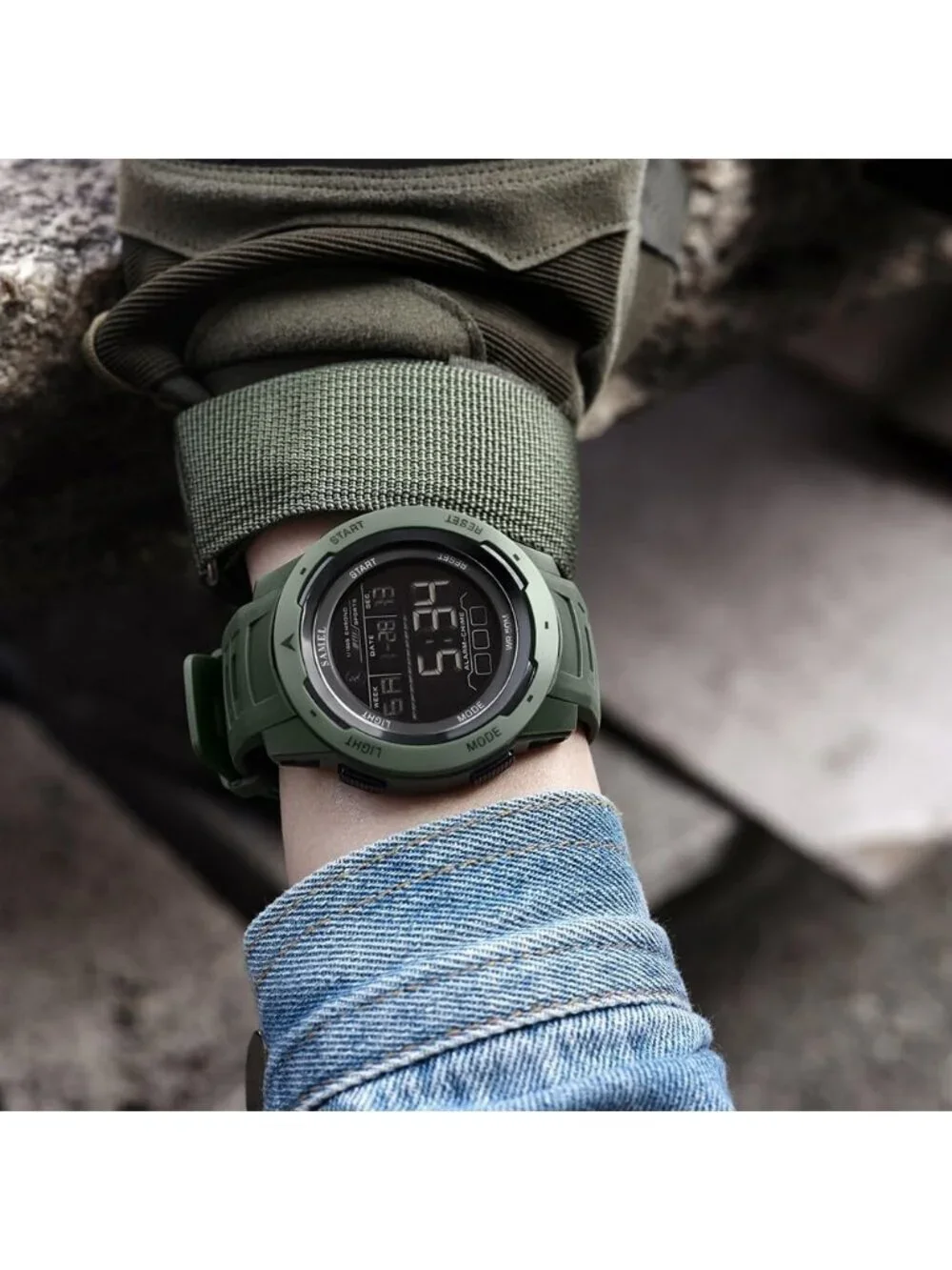 Men's Green Analog Quartz Sports Waterproof Military Casual LED Digital Watch